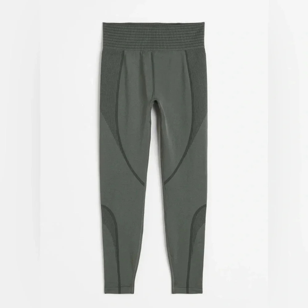 H&M DryMove™ Seamless Shaping Sports Leggings in Olive Green SZ M